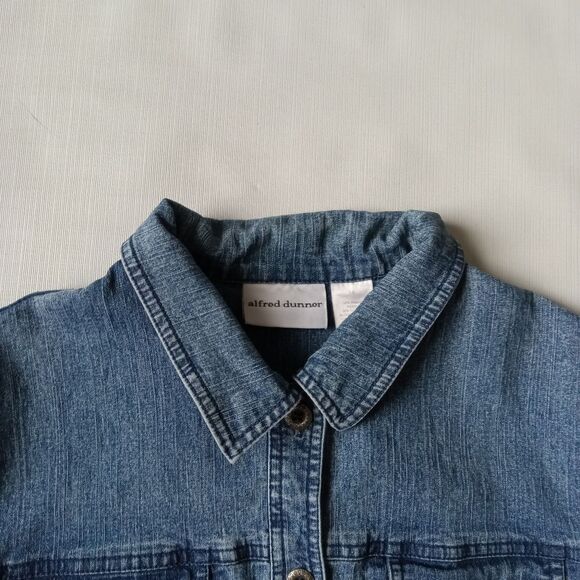 Alfred Dunner Blue Button Front Embroidered Hem Denim Jacket Women's Size 14 - Picture 5 of 13